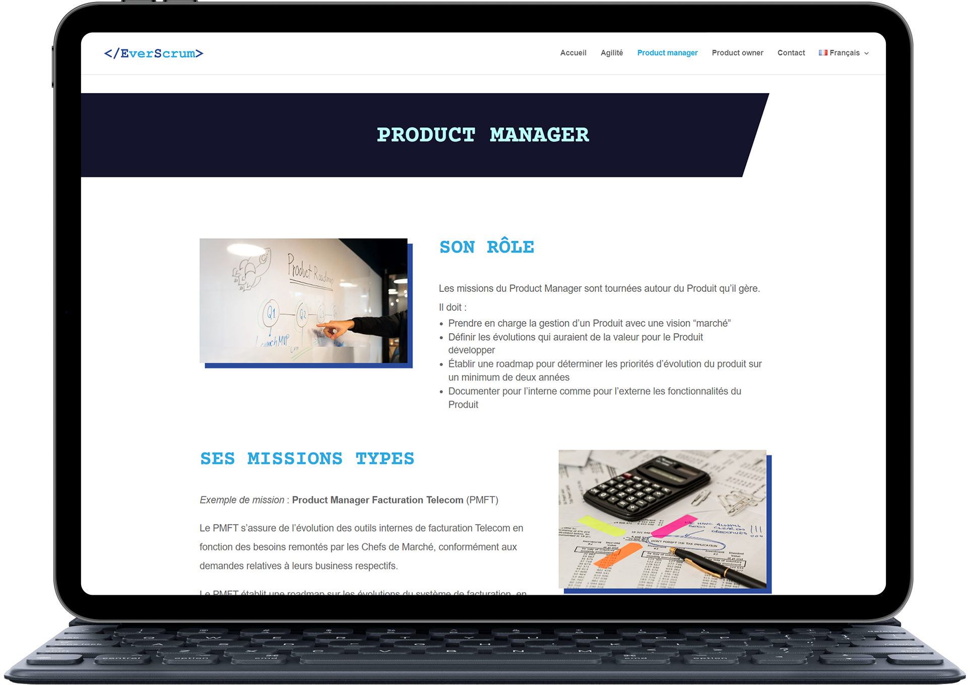 Présentation de la page 'Product Manager' du site d'EverScrum